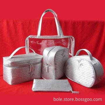 PVC Cosmetic Bags, Made of PVC and Satin, Cosmetic Set for Gift, Main Compartment Zippered